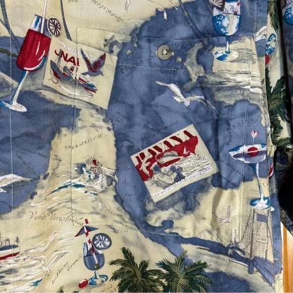 Vintage Pierre Cardin Rayon Hawaiian Button Down Shirt Blue and Tan Size Large - Picture 3 of 6